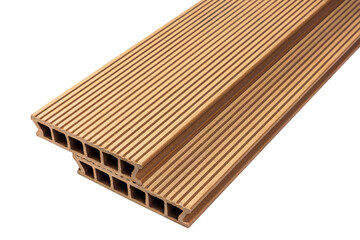 Colored Wood plastic composite patio decking boards isolated on white background