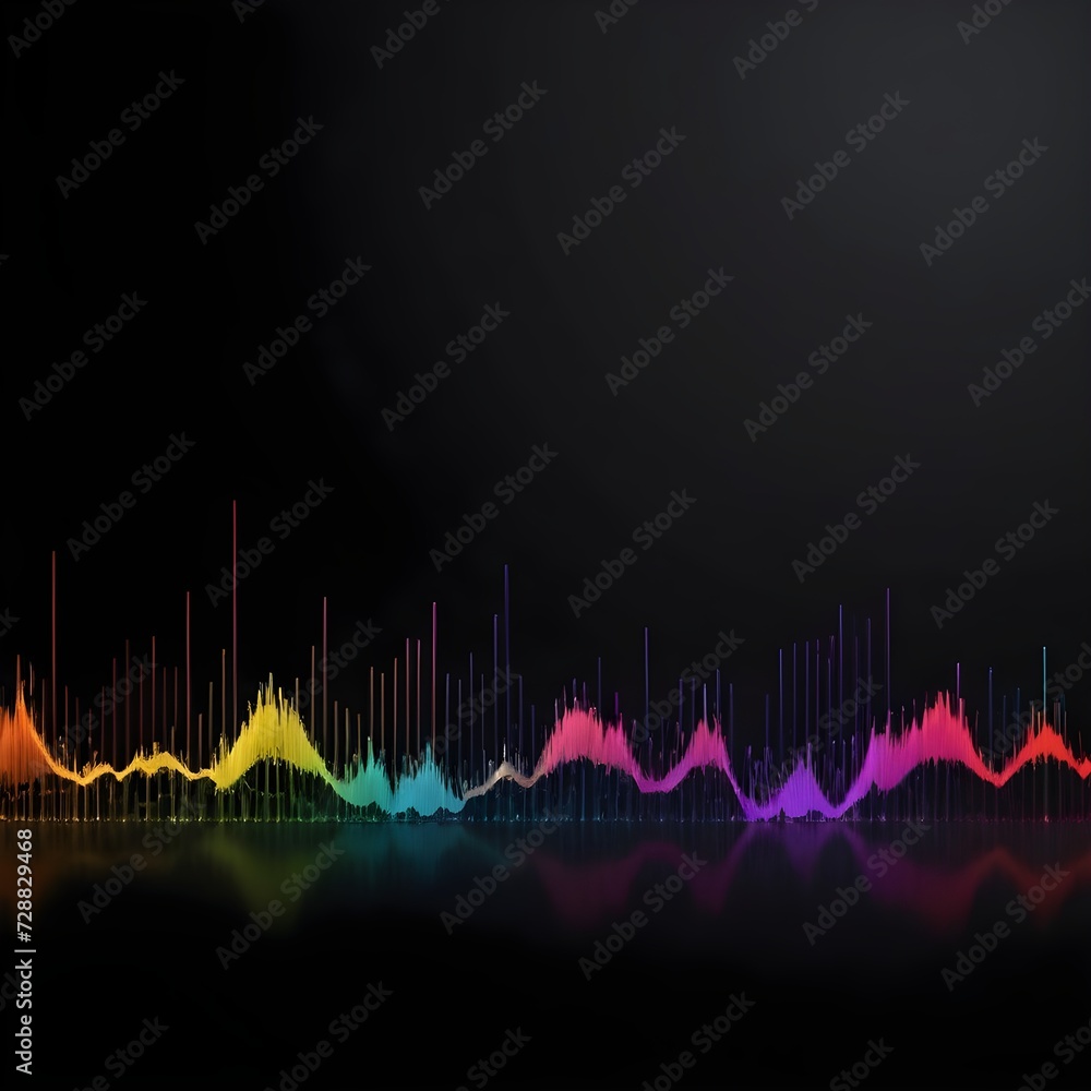 Poster a visually arresting picture with a dark background and a colorful line of sound waves. ideal for gi