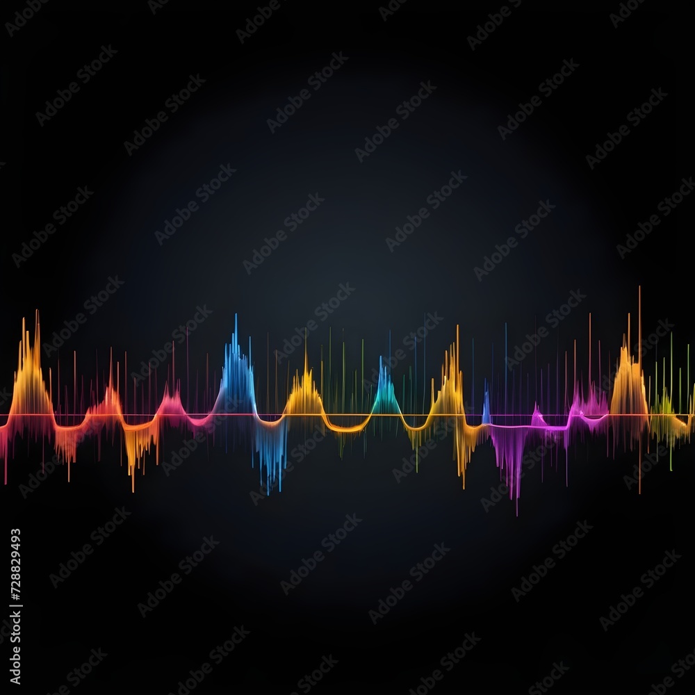 Poster a visually arresting picture with a dark background and a colorful line of sound waves. ideal for gi