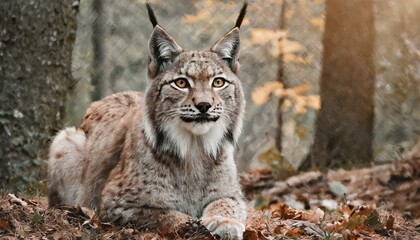 Fototapeta premium A lynx posing in the forest, woods, beautiful cat like animal