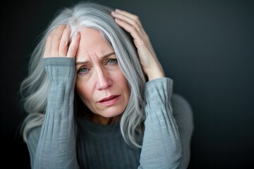 mature senior sad stressed woman portrait, depression