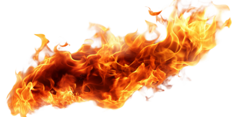 A detail of the realistic fire flame isolated on transparent background