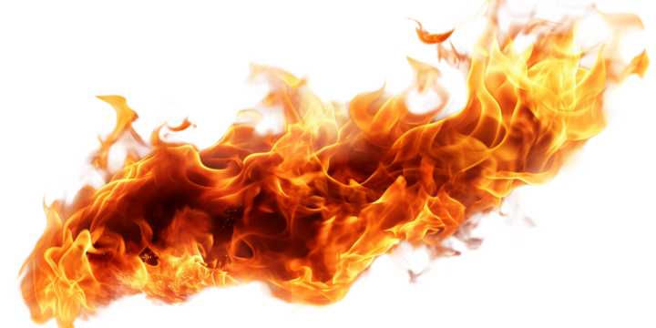 A detail of the realistic fire flame isolated on transparent background