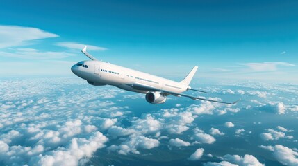 Naklejka premium White passenger airplane flying in the sky