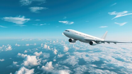 Fototapeta premium White passenger airplane flying in the sky
