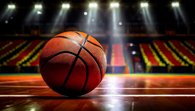 BOLA DE BASQUETEBOL EM ARENA OU GIN&Aacute;SIO EM UM DIA DE JOGO DE UM CAMPEONATO IMPORTANTE