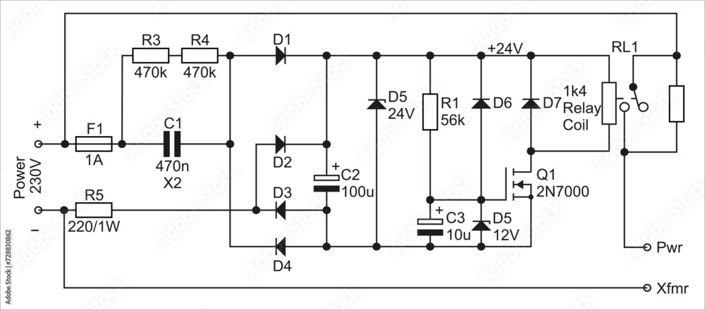 Poster technical schematic diagram of electronic device. vector drawing electrical circuit with resistor, d