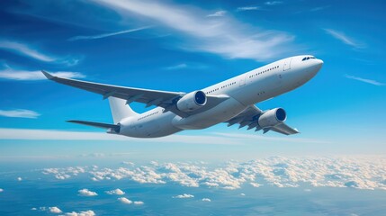 Obraz premium A white passenger airplane soaring through the sky.