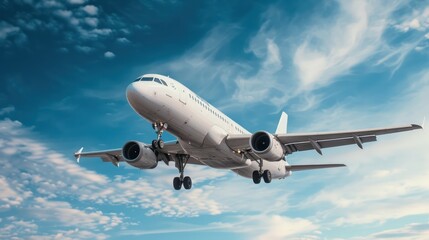 Obraz premium A white commercial aircraft flying high above.