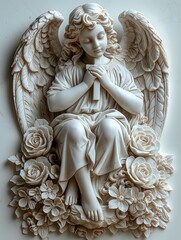 A white headstone of an angel holding a cross on a clean white background with a clear outline --ar 3:4 --style raw --stylize 750 --v 6 Job ID: c128b0f8-268f-4c4e-98d6-01d61749e21f