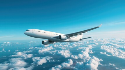 Fototapeta na wymiar White passenger airplane flying in the sky