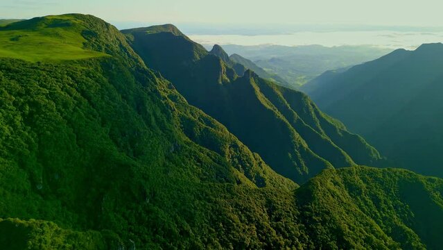Mountain range of canyon do Funil in southern Brazil. In the south of Brazil, shooting from a drone during the day over the mountains. Very beautiful landscape of the canyon de Funil.