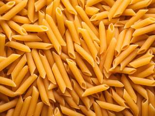 Illustration top view background with raw penne pasta