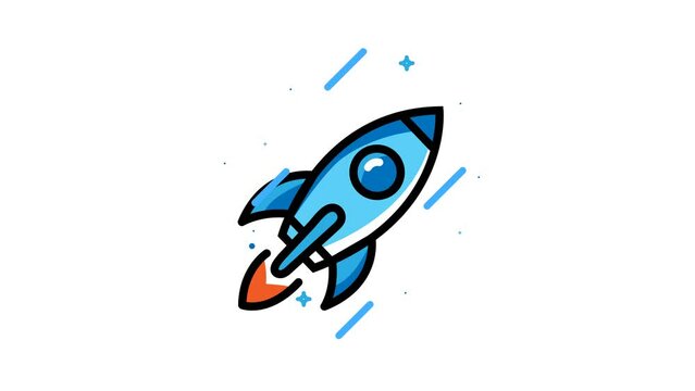 rocket fly on transparent background. Vector art looped animation. Alpha channel 