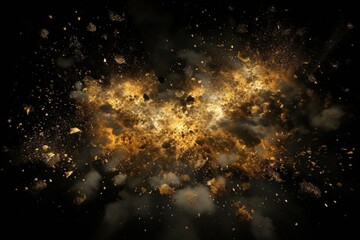 Explosive burst of golden particles against a dark backdrop. Generative AI