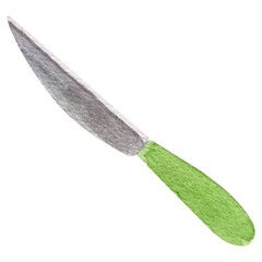 Fototapeta premium Watercolor kitchen illustration, bright knife isolated on white background. For various products, kitchen, cooking, etc.