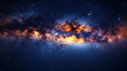 Fotobehang A dazzling galaxy, ablaze with stars and cosmic dust, stretching across the night sky. © Jan