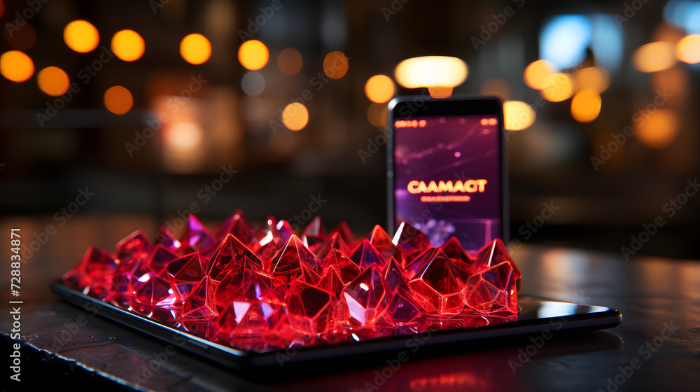 Poster garnet wallet avalanche on a midnight surface. conveying the user-centric approach of blockchain pla