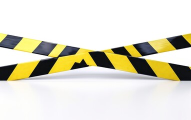 Black and Yellow Caution Tape in X Formation on a Blank Background