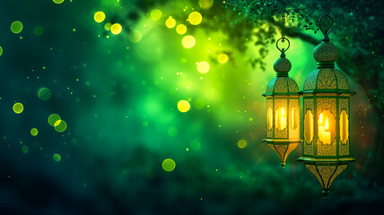 Obraz premium Islamic lantern decoration with Ramadan Kareem