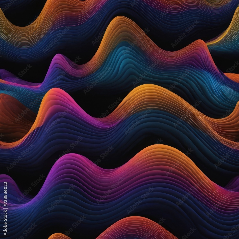 Poster abstract wave pattern on black background with various shades of color,