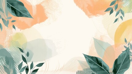 A beautiful boho illustration background adorned with floral and nature decorations in soft pastel colors. 2d vector illustration style.