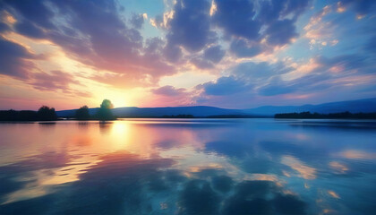 Sunset, Sunrise Summer Landscape.Beautiful Nature.Blue Sky, amazing colorful clouds.Natural...