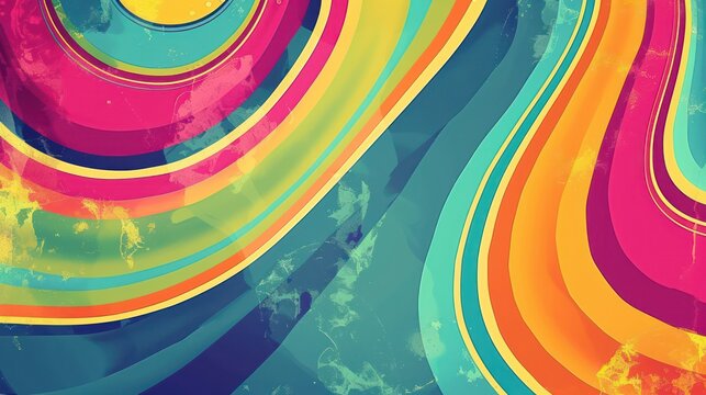Retro groovy abstract design in vintage colors, perfect for a wide website shop banner background.