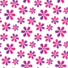 Small multi-colored flowers isolated on a white background. Cute floral seamless pattern. Vector simple flat graphic illustration. Texture.