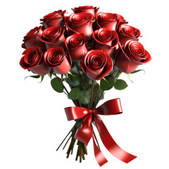 Valentine's day bouquet of red roses, valentine's day love, dating gift, wedding bouquet, isolated cut object png file on white isolated background.