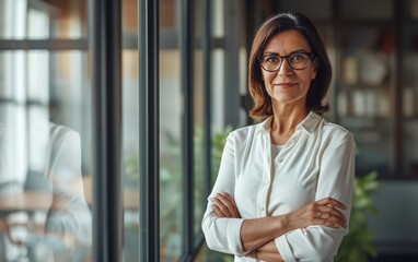 Confident Latin Middle-Aged Businesswoman with Arms Crossed in Office