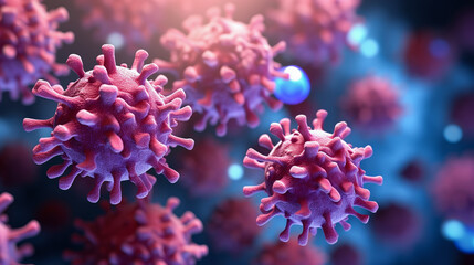  Pandemic medical concept. Increased flu viruses and covid 19. Ai art.