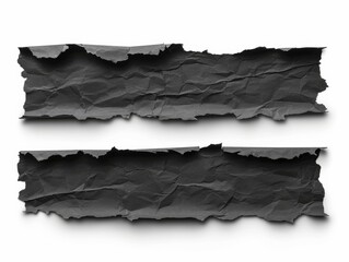 Set of Three Torn Black Paper Strips Isolated on White for Text Box Background Use