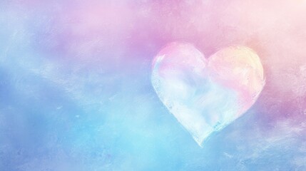 Obraz premium a painting of a heart on a blue, pink, and white background with a pink and blue heart on the left side of the image,