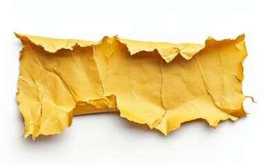 High-Resolution Image of a Torn Yellow Cardboard Paper on White Background