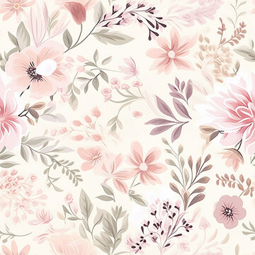 Flower seamless pattern with watercolor.Designed for fabric and wallpaper, vintage style.Blooming floral painting for summer.Botany flower pastel background