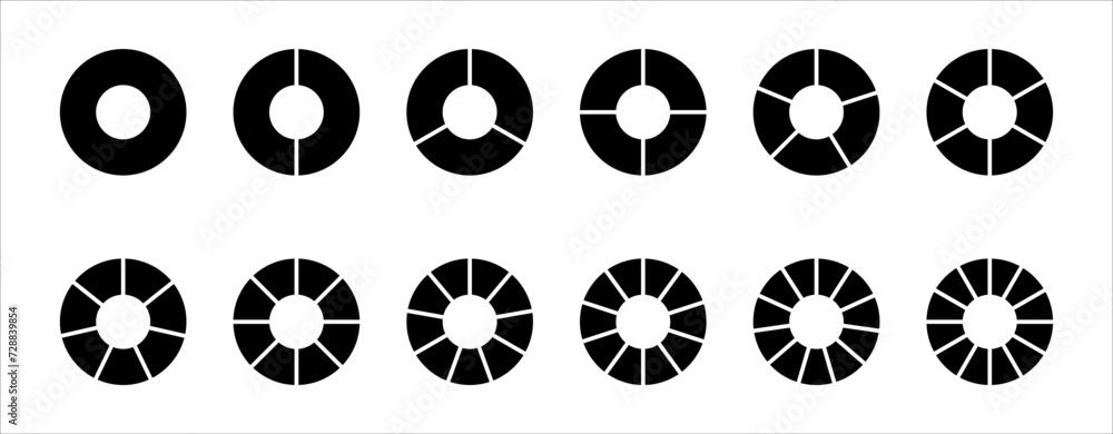 Aufkleber segmented circles set isolated. pie chart with segments. round shapes cut in equal slices. png