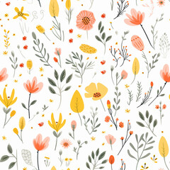 Seamless childish pattern with fairy flowers. Creative kid' city texture for fabric, wrapping, textile, wallpaper, and apparel. Seamless pattern with creative decorative flowers in Scandinavian style.