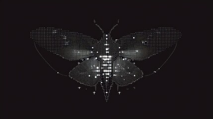  a black and white photo of a butterfly with dots in the shape of a butterfly on a black background with a pattern of dots in the shape of the shape of a butterfly.