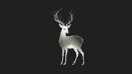  a black and white image of a deer with antlers on it's head and antlers on its back, in the middle of the image is a black background.
