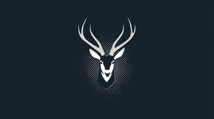  a black and white photo of a deer's head with antlers on it's head, in the middle of a dark background is a halftone. - obrazy, fototapety, plakaty