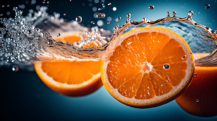 Soczyste pomarańcze zanurzone w wodzie - obrazy, fototapety, plakaty