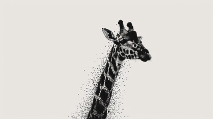 a black and white photo of a giraffe's head with a lot of dots coming out of the back of the neck of it's neck.
