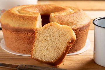 Orange cake, beautiful orange cake and accessories on rustic wood, selective focus.