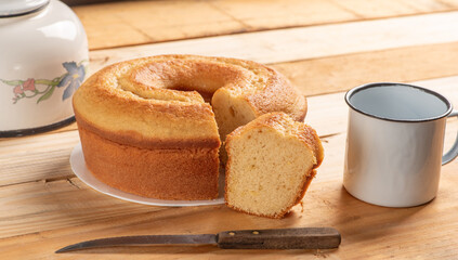 Orange cake, beautiful orange cake and accessories on rustic wood, selective focus.