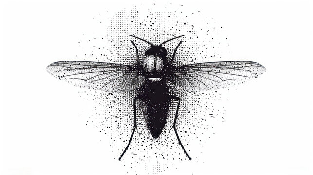  a black and white image of a fly insect with dots on it's back and a black and white image of a fly insect with dots on it's back.