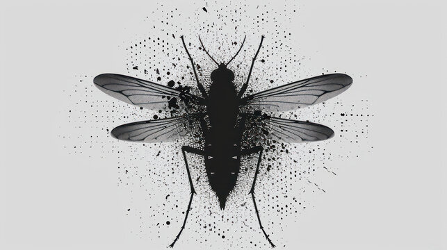  a black and white drawing of a bug with splats of paint on it's back and a black outline of a bug on it's back.