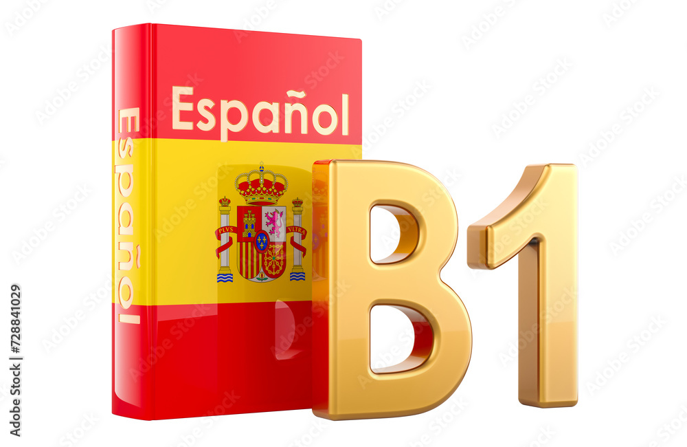 Poster b1 spanish level, concept. b1 intermediate, 3d rendering isolated on transparent background