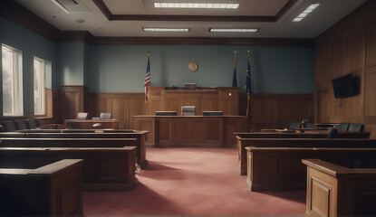 American Courtroom Interior with No Participantsl. Created with AI.