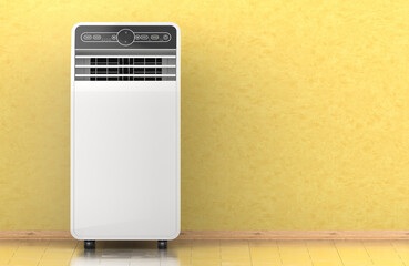 Portable Air Conditioner in interior, near wall. 3D rendering